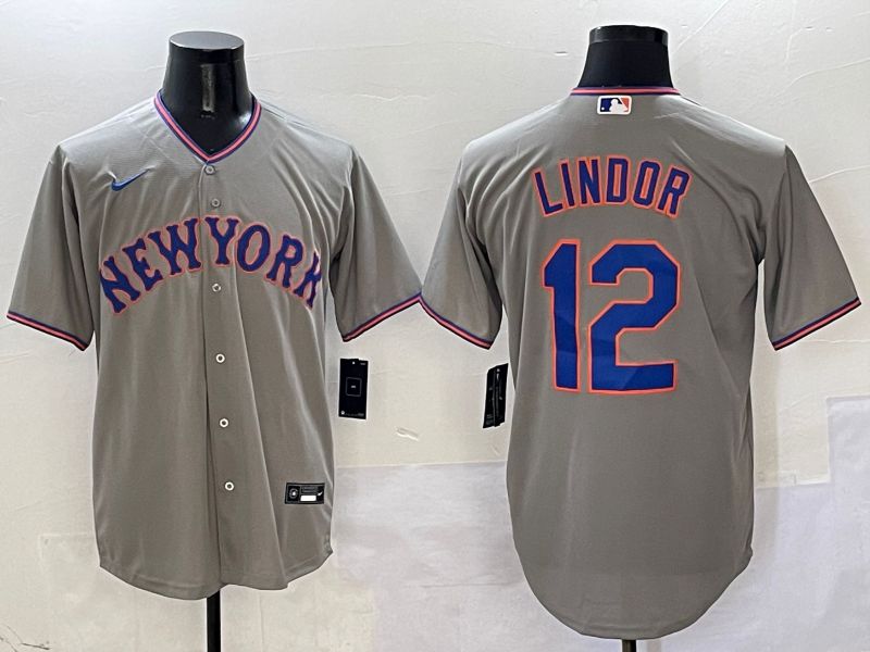 Men New York Mets #12 Lindor Grey Second generation 2025 Nike MLB Jersey style 1->new york mets->MLB Jersey